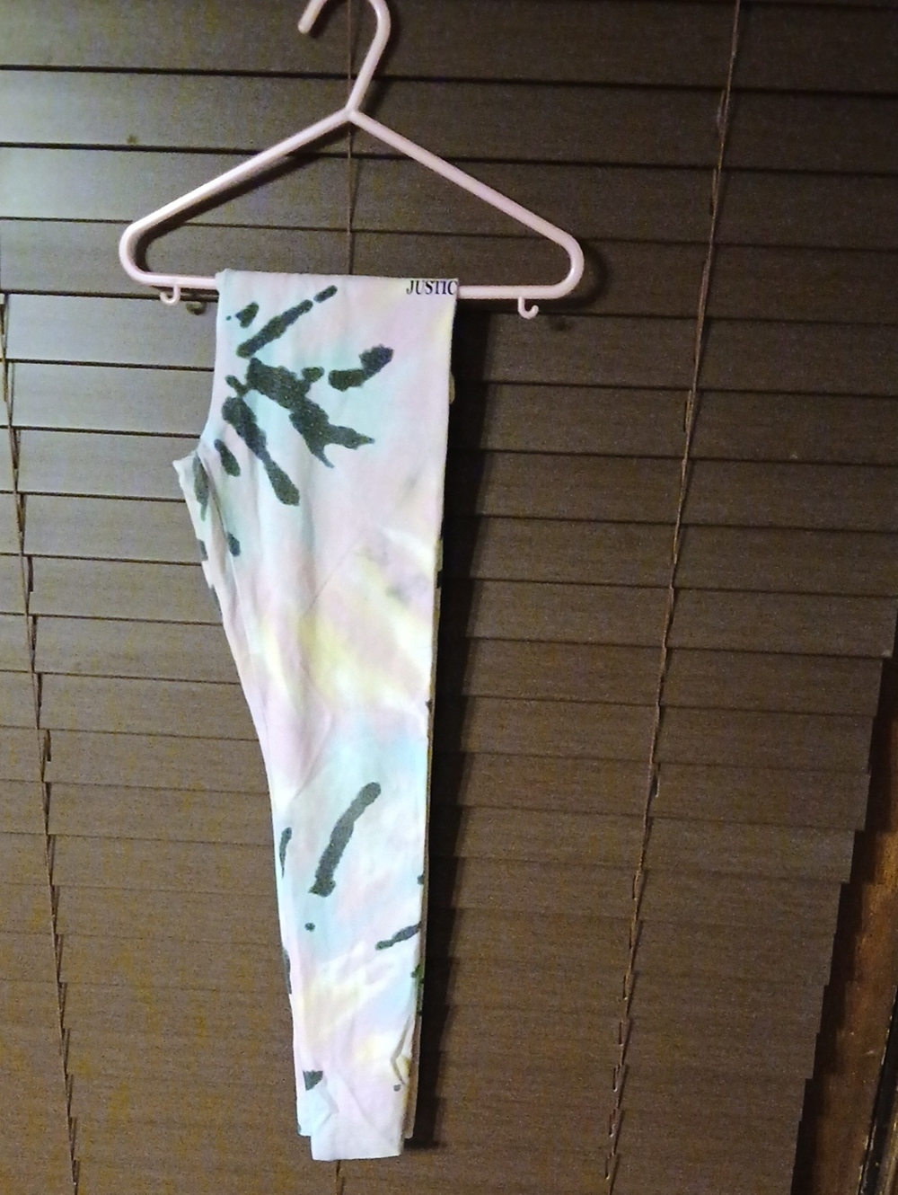 Justice Pastel Tie-Dye Leggings with Teal Graphic Accents